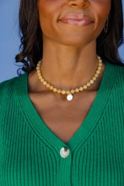 Handcrafted Yellow Calcite and Square Freshwater Pearl Pendant 15 Handcrafted Yellow Calcite and Square Freshwater Pearl Pendant -ROOLEE FASHION SHOP 028A3221