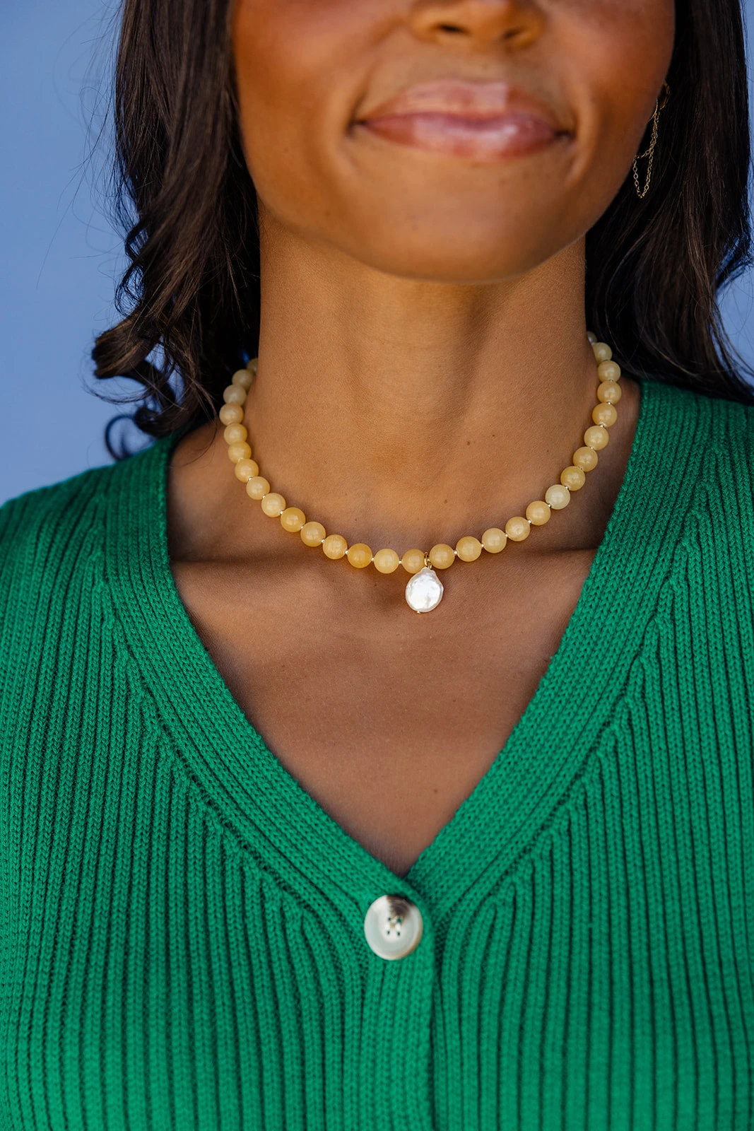 Handcrafted Yellow Calcite and Square Freshwater Pearl Pendant 5 Handcrafted Yellow Calcite and Square Freshwater Pearl Pendant - Image 3
