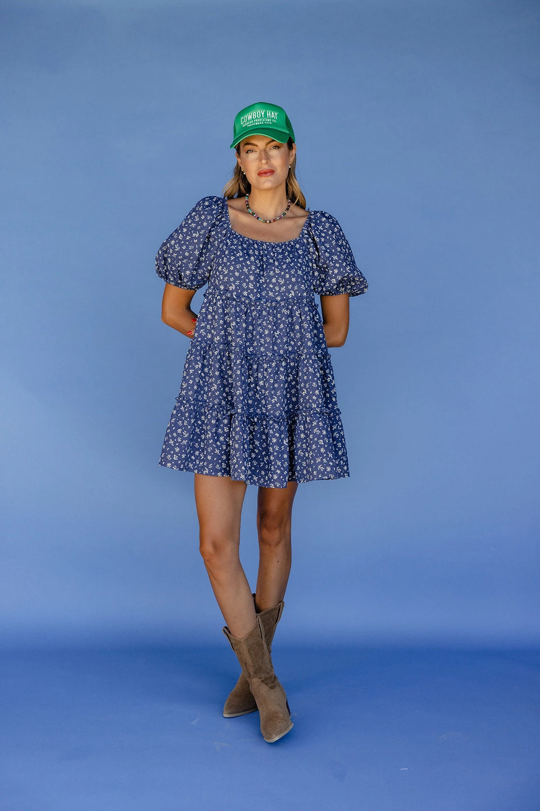 Skyline Blue Floral Mini Dress with Puff Sleeves 5 Skyline Blue Floral Mini Dress with Puff Sleeves - Image 3