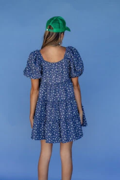 Skyline Blue Floral Mini Dress with Puff Sleeves 12 Skyline Blue Floral Mini Dress with Puff Sleeves -ROOLEE FASHION SHOP 028A3279