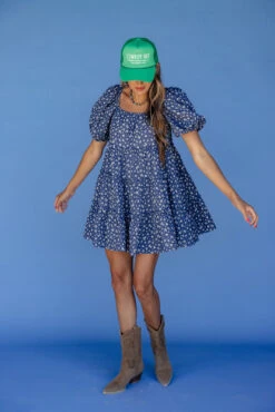 Skyline Blue Floral Mini Dress with Puff Sleeves 13 Skyline Blue Floral Mini Dress with Puff Sleeves -ROOLEE FASHION SHOP 028A3293