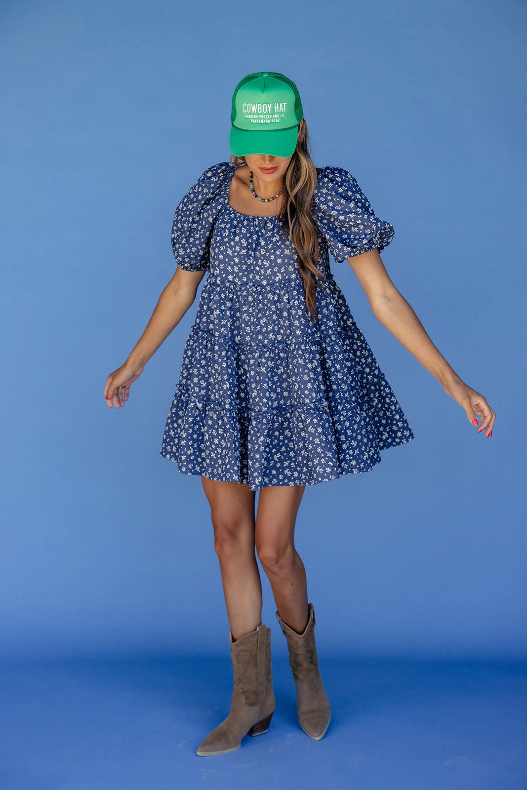 Skyline Blue Floral Mini Dress with Puff Sleeves 7 Skyline Blue Floral Mini Dress with Puff Sleeves - Image 5