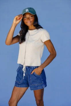 Dark Wash Utility Denim Shorts with Front Patch Pockets 14 Dark Wash Utility Denim Shorts with Front Patch Pockets -ROOLEE FASHION SHOP 028A3412