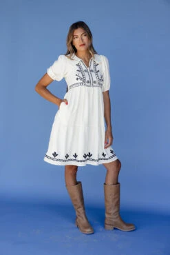 Embroidered Ivory Puff Sleeve Dress with Scalloped Peter Pan Collar -ROOLEE FASHION SHOP 028A3428 3473bd6a 8452 4c81 8a1e d586520a66ba