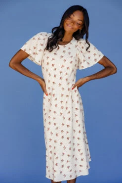 Sacia Flutter Sleeve Dress - Elegant Cream Floral Print -ROOLEE FASHION SHOP 028A3479 1f7264cc 2387 447d 9950 af329b9ebe0e