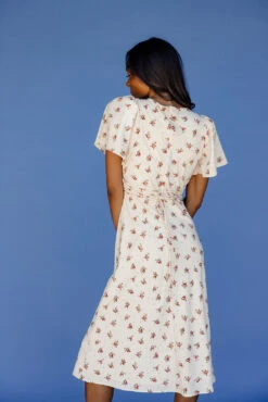 Sacia Flutter Sleeve Dress - Elegant Cream Floral Print -ROOLEE FASHION SHOP 028A3488