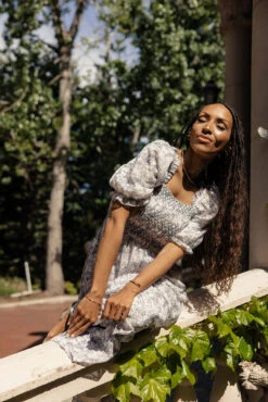 Jonesy Smocked Midi Dress with Swiss Dots and Pockets -ROOLEE FASHION SHOP 028A3528 Original