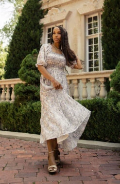 Jonesy Smocked Midi Dress with Swiss Dots and Pockets