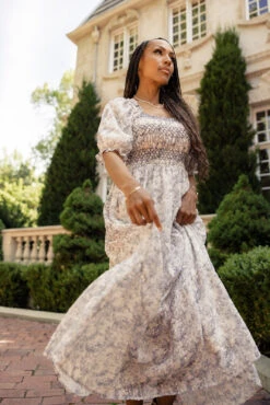 Jonesy Smocked Midi Dress with Swiss Dots and Pockets -ROOLEE FASHION SHOP 028A3551 Original