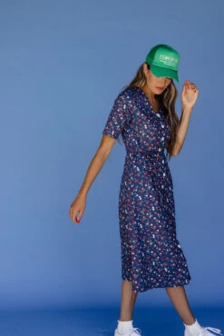 Cherry Print Button Down Midi Dress with Adjustable Waist Tie -ROOLEE FASHION SHOP 028A3552