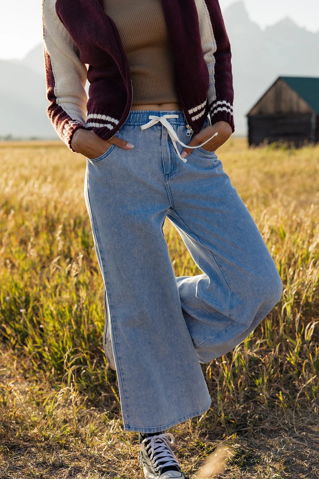 Wide Leg Tie Waist Jeans in Light Wash Denim 3 Wide Leg Tie Waist Jeans in Light Wash Denim