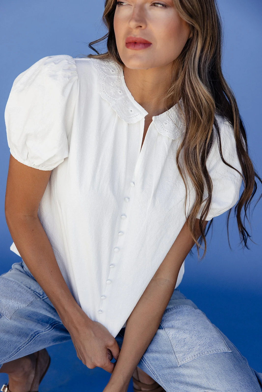 White Puff Sleeve Blouse with Vintage Lace Collar - Elegant Tailored Top 7 White Puff Sleeve Blouse with Vintage Lace Collar - Elegant Tailored Top - Image 5