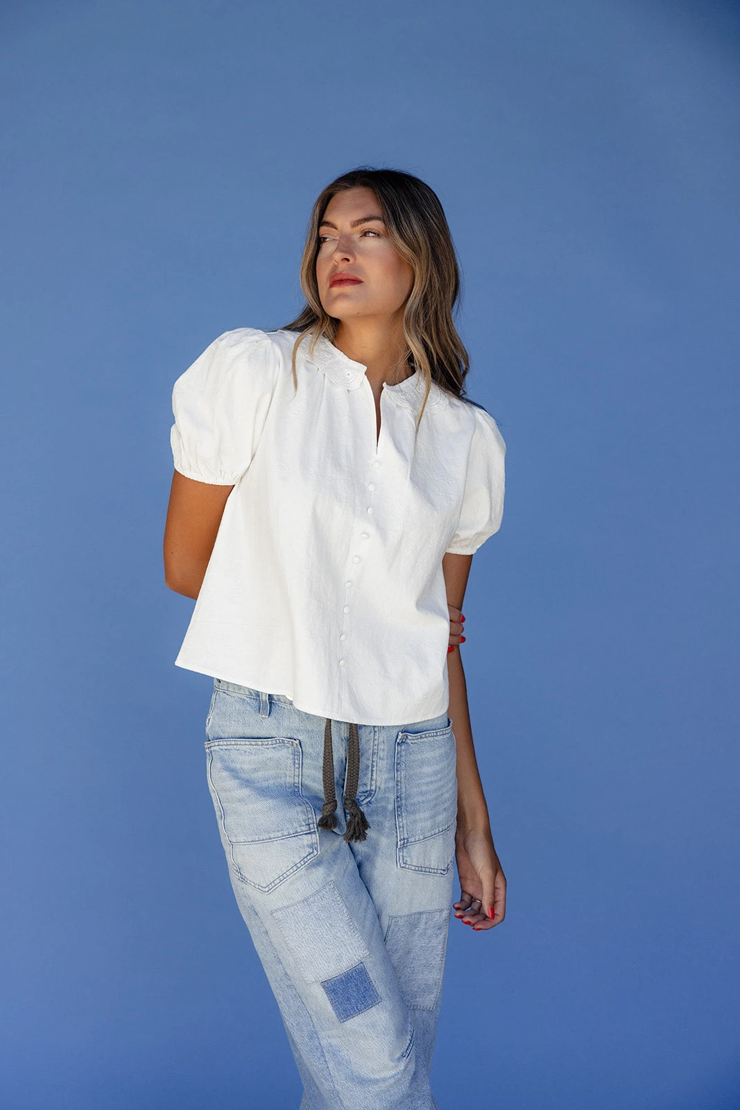 White Puff Sleeve Blouse with Vintage Lace Collar - Elegant Tailored Top 8 White Puff Sleeve Blouse with Vintage Lace Collar - Elegant Tailored Top - Image 6