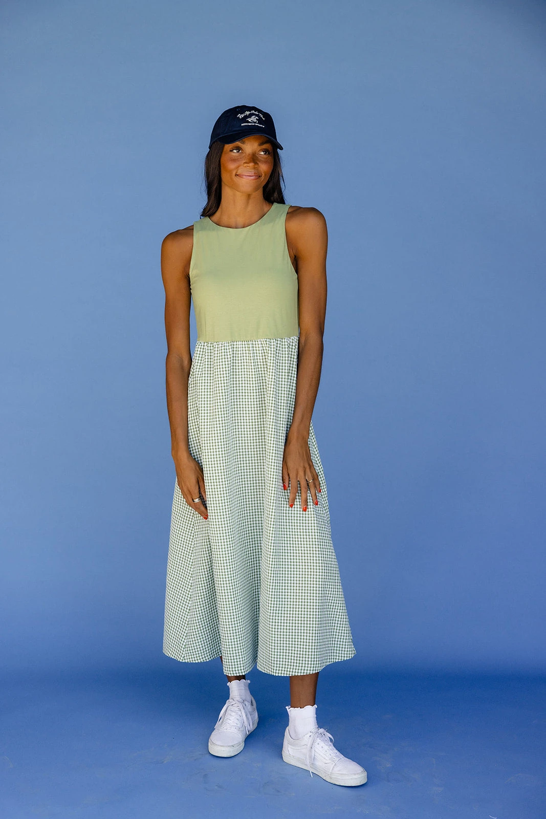 Green Gingham Tank Dress with Pockets - Casual Summer Midi 5 Green Gingham Tank Dress with Pockets - Casual Summer Midi - Image 3