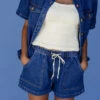 Dark Wash Utility Denim Shorts with Front Patch Pockets -ROOLEE FASHION SHOP 028A3782 dc4365f1 be68 4179 bccf 46762b33afb5