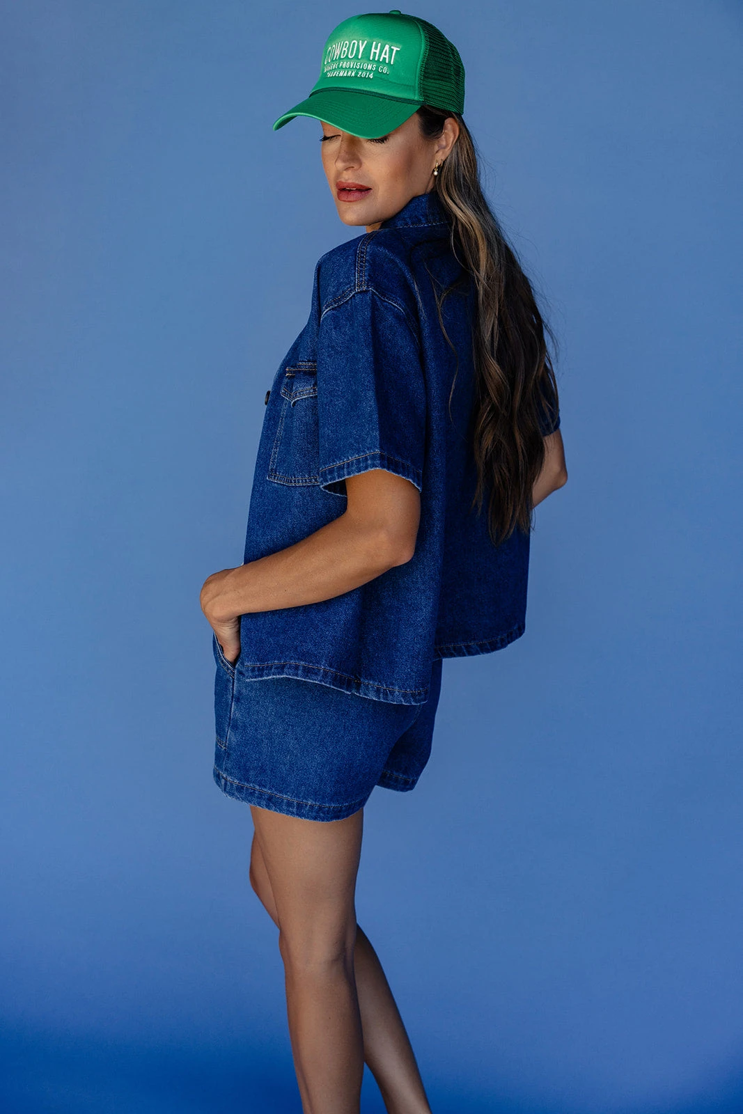 Dark Wash Utility Denim Shorts with Front Patch Pockets 9 Dark Wash Utility Denim Shorts with Front Patch Pockets - Image 7