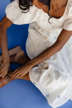 White Eyelet Midi Dress with Puff Sleeves and Tie Waist -ROOLEE FASHION SHOP 028A3853 dcd073d1 dfc2 4f77 99d3 17e127e3d875