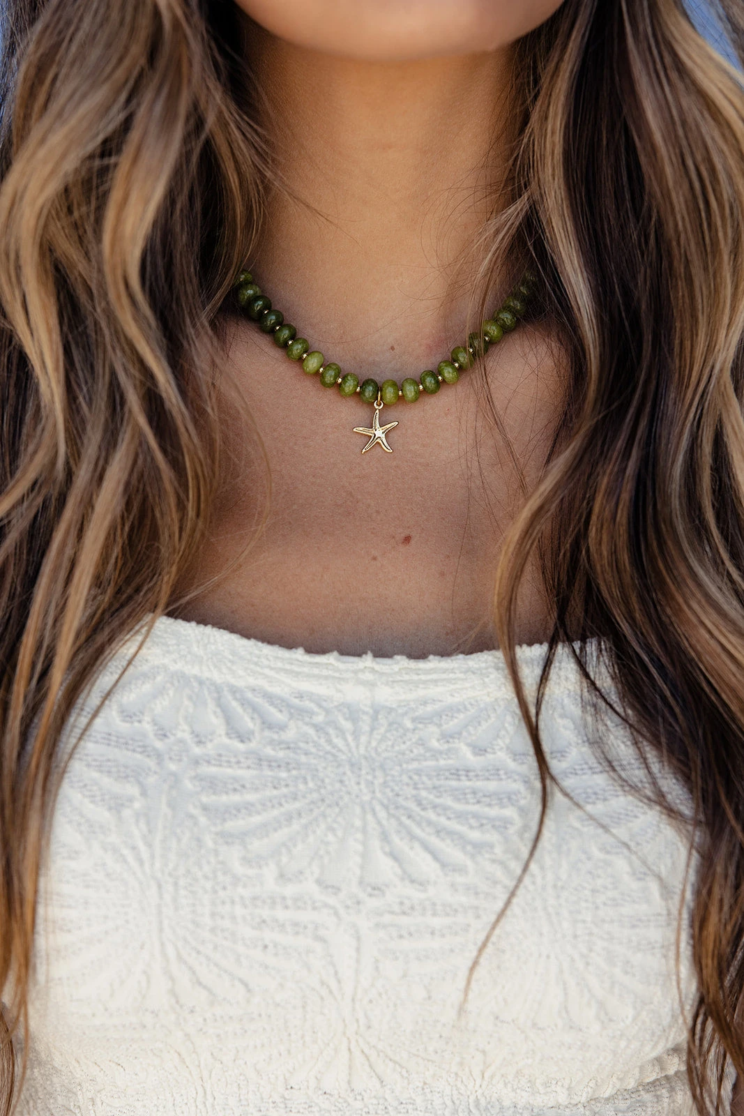 Handcrafted Genuine Green Jade Necklace with Gold-Filled Starfish Pendant 3 Handcrafted Genuine Green Jade Necklace with Gold-Filled Starfish Pendant