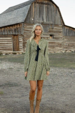 Floral Long Sleeve Bow Dress with Pockets - Fall Ruffle Mini Dress -ROOLEE FASHION SHOP 028A4175