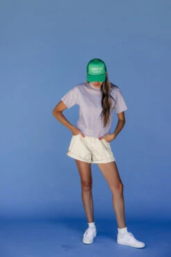 Striped Cropped Tee - Casual Blue & Red Short Sleeve Crewneck Top -ROOLEE FASHION SHOP 028A4189