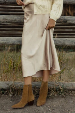Champagne Silk Slip Skirt - Dream On Elegant Midi Skirt