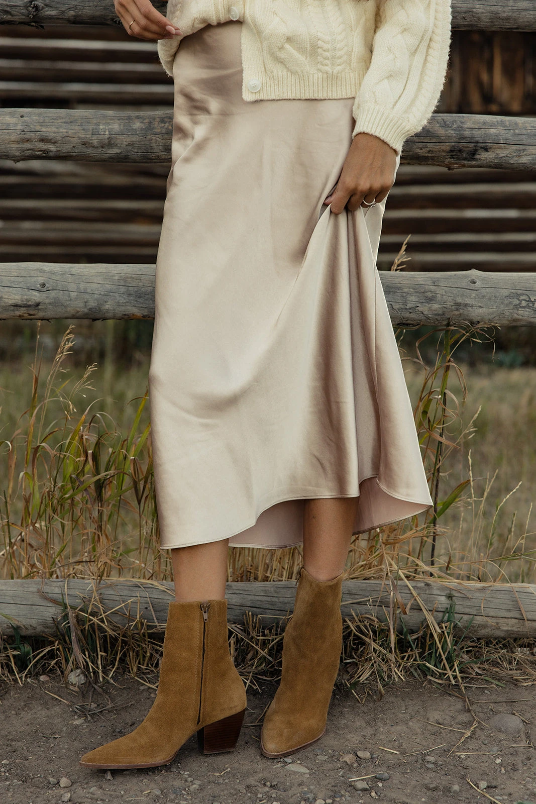 Champagne Silk Slip Skirt - Dream On Elegant Midi Skirt 3 Champagne Silk Slip Skirt - Dream On Elegant Midi Skirt