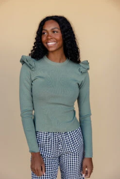 Ruffle Sleeve Ribbed Sweater - Form-Fitting Women's Versatile Knit Top -ROOLEE FASHION SHOP 028A4547 bd005661 d3d5 49f5 a8aa 7875b8311ce1