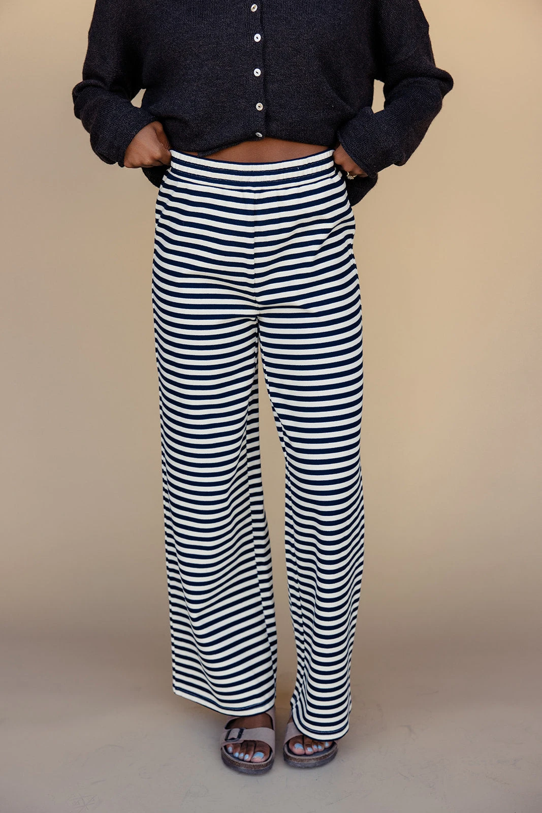 Striped Wide Leg Pants with Elastic Waistband - Fall Seasonal Style 4 Striped Wide Leg Pants with Elastic Waistband - Fall Seasonal Style - Image 2