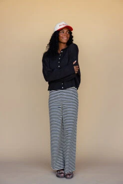 Striped Wide Leg Pants with Elastic Waistband - Fall Seasonal Style 11 Striped Wide Leg Pants with Elastic Waistband - Fall Seasonal Style -ROOLEE FASHION SHOP 028A4698