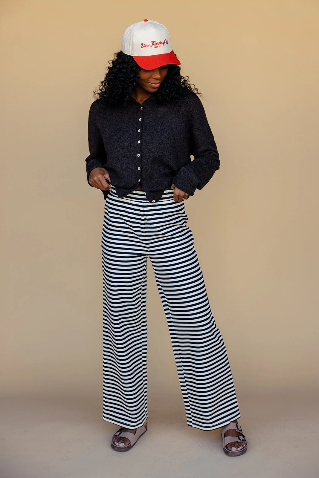 Striped Wide Leg Pants with Elastic Waistband - Fall Seasonal Style 3 Striped Wide Leg Pants with Elastic Waistband - Fall Seasonal Style