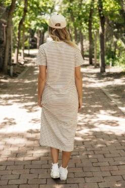 Striped Knit Midi Dress with Side Slit - Comfortable Boxy Fit -ROOLEE FASHION SHOP 028A5079