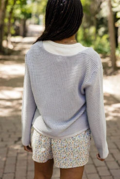 Blue Open Knit Tie Front Cardigan - Ellis Island Summer Layer -ROOLEE FASHION SHOP 028A5204