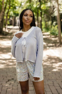 Blue Open Knit Tie Front Cardigan - Ellis Island Summer Layer -ROOLEE FASHION SHOP 028A5209