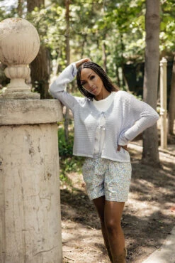 Blue Open Knit Tie Front Cardigan - Ellis Island Summer Layer -ROOLEE FASHION SHOP 028A5237