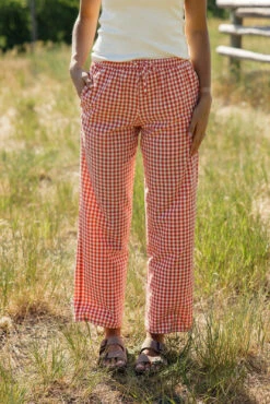 Central Park Lightweight Gingham Summer Pants with Elastic Waist -ROOLEE FASHION SHOP 028A5282 websize
