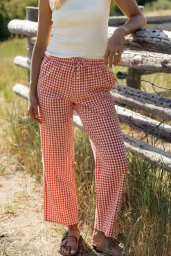 Central Park Lightweight Gingham Summer Pants with Elastic Waist -ROOLEE FASHION SHOP 028A5297 websize