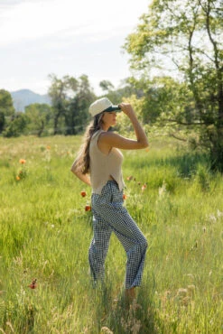 Central Park Lightweight Gingham Summer Pants with Elastic Waist -ROOLEE FASHION SHOP 028A5371 websize