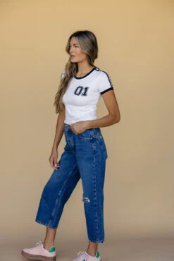 Vintage-Inspired Cropped Ringer Tee - Soft & Stretchy Casual Top -ROOLEE FASHION SHOP 028A5399