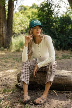 Ribbed Long Sleeve Henley Top - Women's Button Front Slim Fit Shirt