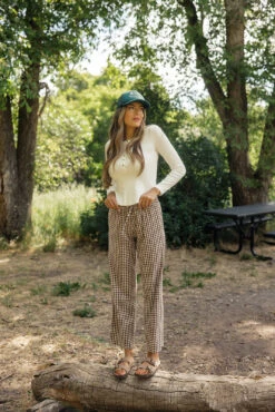 Central Park Lightweight Gingham Summer Pants with Elastic Waist