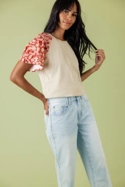 Blooming Flutter Sleeve Blouse - Elegant Floral Accent Top -ROOLEE FASHION SHOP 028A5871