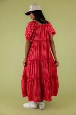 Gingham Tiered Maxi Dress with Puff Sleeves - Audie -ROOLEE FASHION SHOP 028A6075