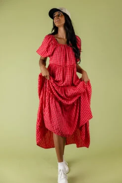Gingham Tiered Maxi Dress with Puff Sleeves - Audie -ROOLEE FASHION SHOP 028A6088
