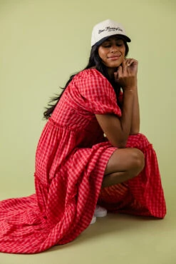 Gingham Tiered Maxi Dress with Puff Sleeves - Audie -ROOLEE FASHION SHOP 028A6093