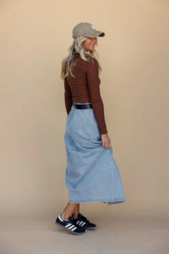 Gathered Seam Denim Skirt with Pockets and Elastic Waistband -ROOLEE FASHION SHOP 028A6628