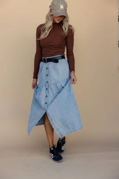 Gathered Seam Denim Skirt with Pockets and Elastic Waistband -ROOLEE FASHION SHOP 028A6631