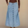Gathered Seam Denim Skirt with Pockets and Elastic Waistband -ROOLEE FASHION SHOP 028A6676