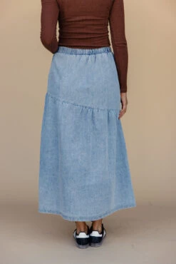 Gathered Seam Denim Skirt with Pockets and Elastic Waistband -ROOLEE FASHION SHOP 028A6678
