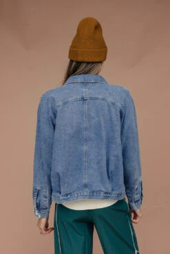 Denim Jacket with Pleated Details - Medium Weight Women's Outerwear -ROOLEE FASHION SHOP 028A6808 8bb43ce0 2a54 4a16 9820 3634b4eb54b9