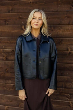 Faux Leather Button Down Jacket with Pockets - Violet Style -ROOLEE FASHION SHOP 028A6932